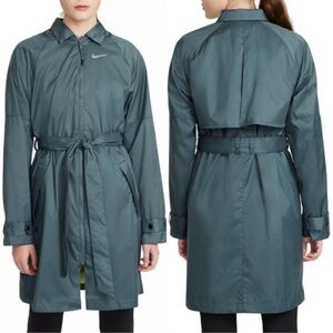 Nike Women’s L Hasta Teal Green Blue Windrunner Woven Trench Coat Rain Jacket